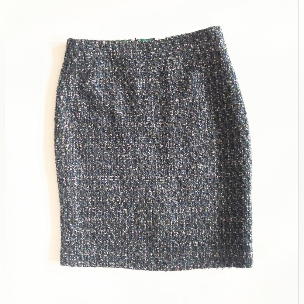 J. Crew Wool Blend Tweed Pencil Skirt Size 0 Multicolor Green Blue Pink Lined
